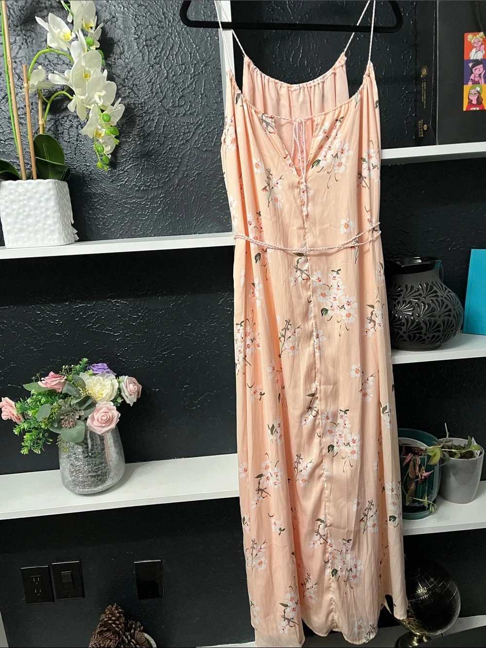 Abercrombie & Fitch Peach Floral Spaghetti-Strap Maxi Dress